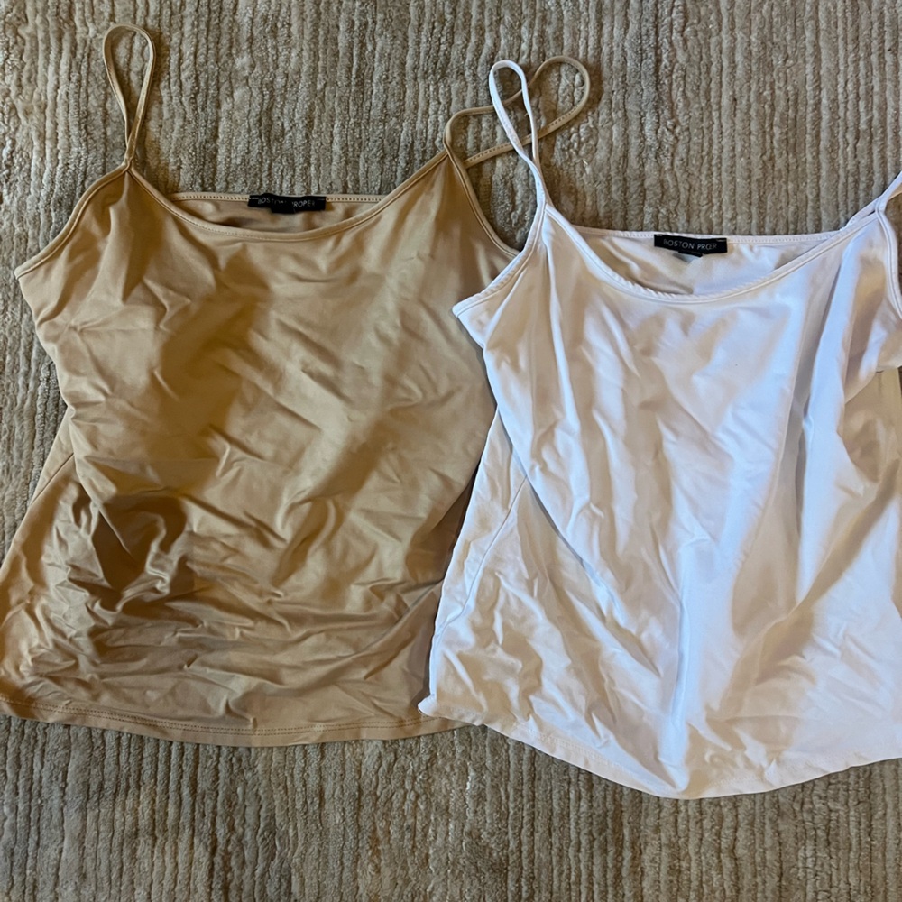 2 Boston Proper White and Tan Camisole Set Sz: L